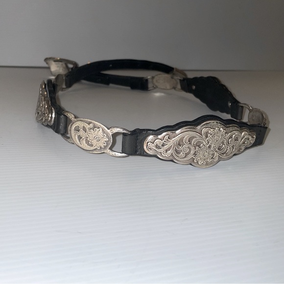 Western Silver Filigree and Black Leather Belt Made in 1995 - Picture 11 of 15